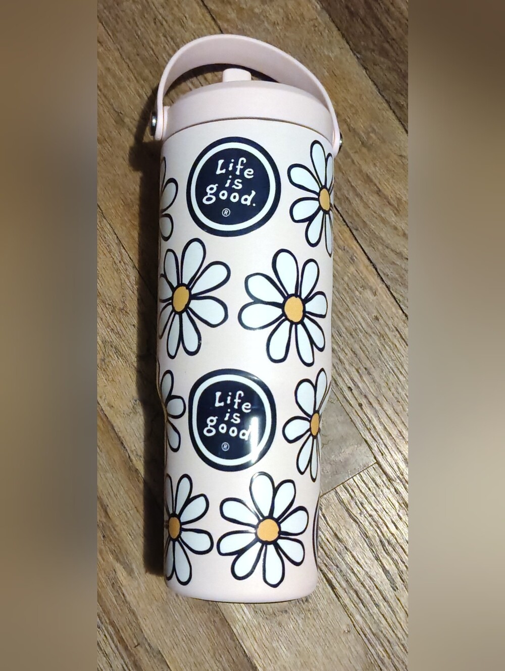 Life is Good 32 oz Pink Daisy Travel Tumbler With Straw And Handle